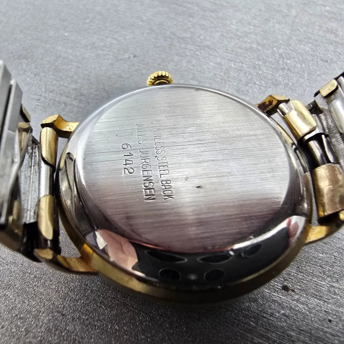 Jules Jurgensen Watch Men 30mm Champange Dial Gold Tone Date READ!! 6142 New Bat9