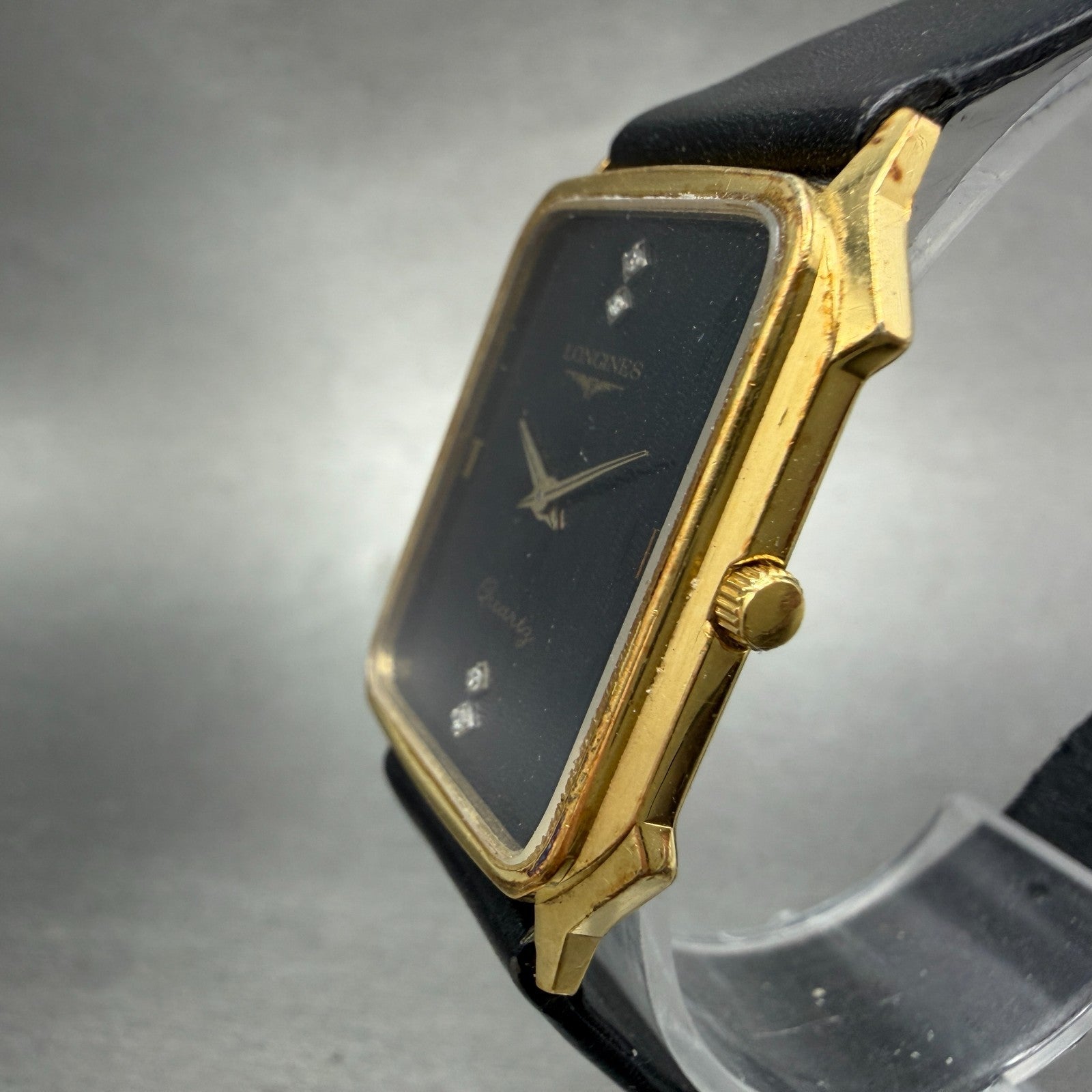 Longines Tank Watch Men 26mm Black Dial Gold Tone Rectangle PARTS Vintage3