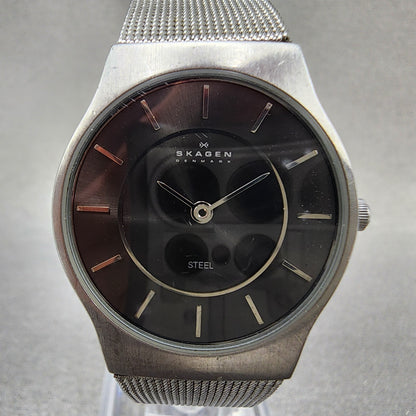 Skagen Watch Women 28mm Black Dial Stainless Steel Round Mesh Band New Battery1