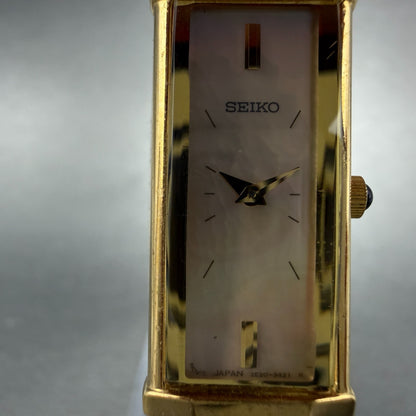 Seiko Tank Watch Women 14mm MOP Dial Gold Tone Rectangle 2e20-7609 New BatteryAB1