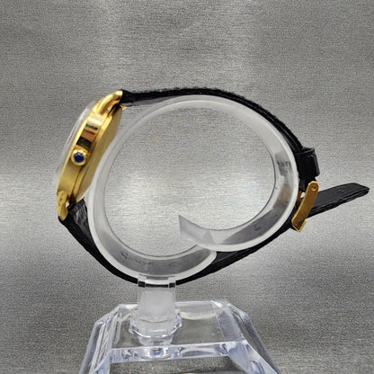 VTG Spazial Watch Women 26mm Black Dial Gold Tone Oval Manual Wind Runs