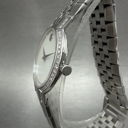 Movado Faceto Watch Women 25mm MOP Dial Steel Diamonds Round 0605146 New Battery2
