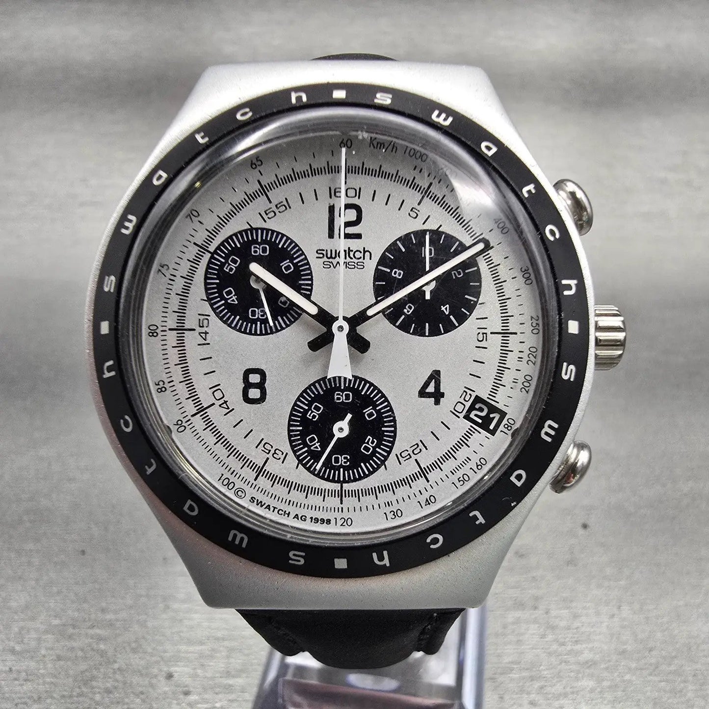Swatch Irony Chrono Adrenaline Watch Men 40mm White Dial Date YCS4001 New Batt0