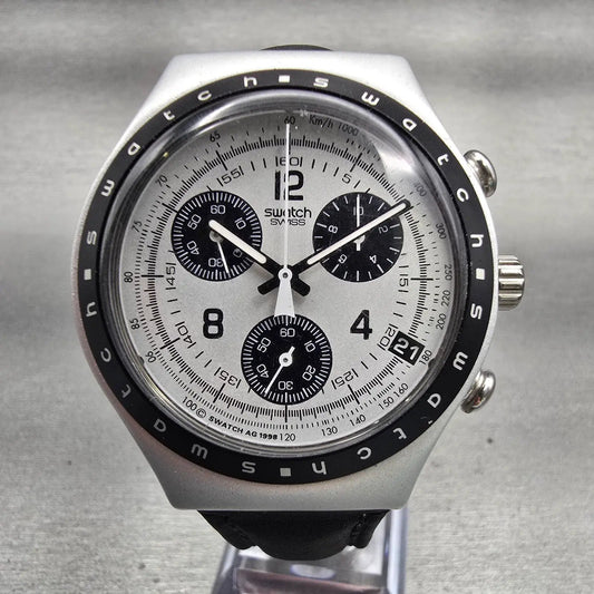 Swatch Irony Chrono Adrenaline Watch Men 40mm White Dial Date YCS4001 New Batt0
