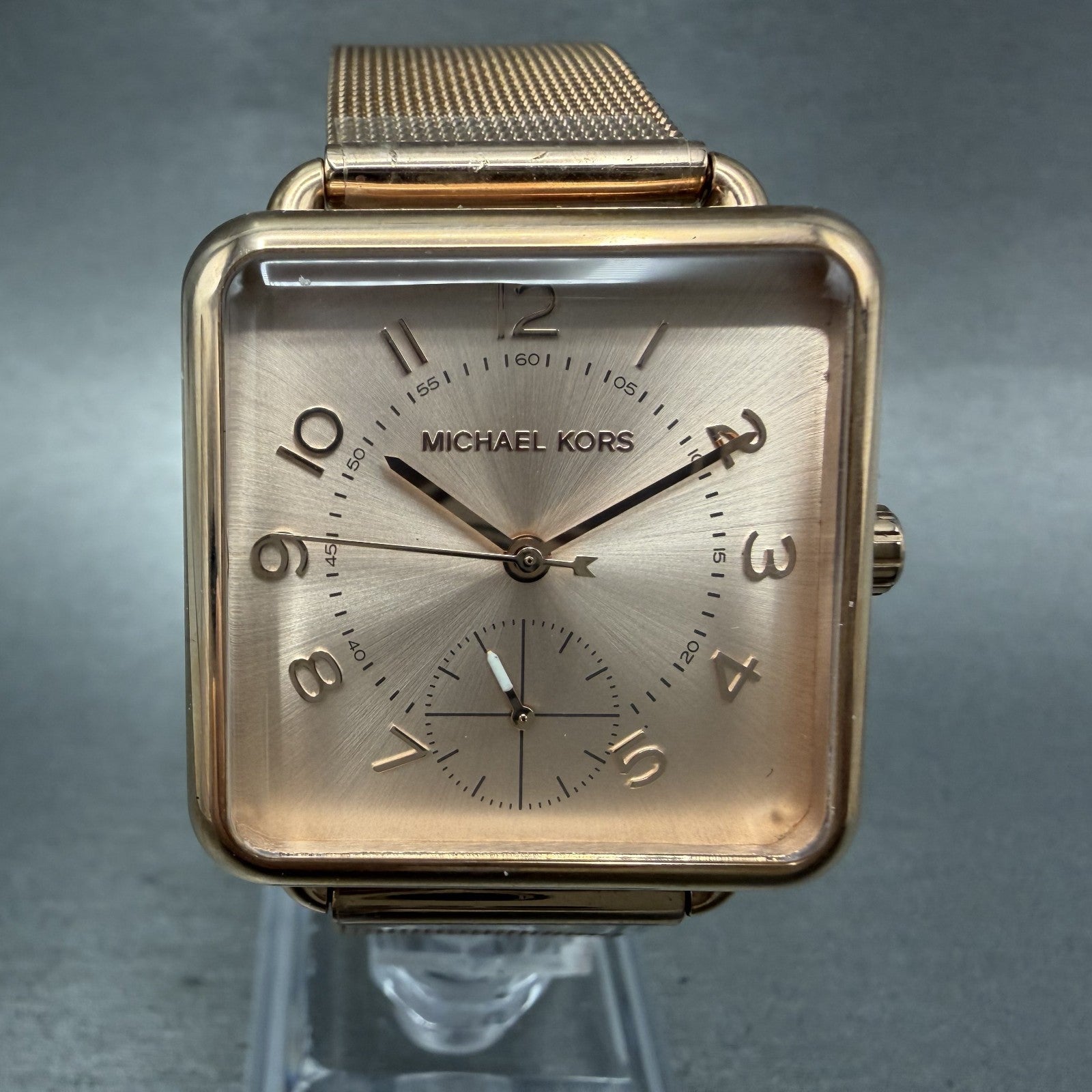 Michael Kors Brenner watch Women 31mm Rose Dial Rose Gold Tone Rectangle New Bat0
