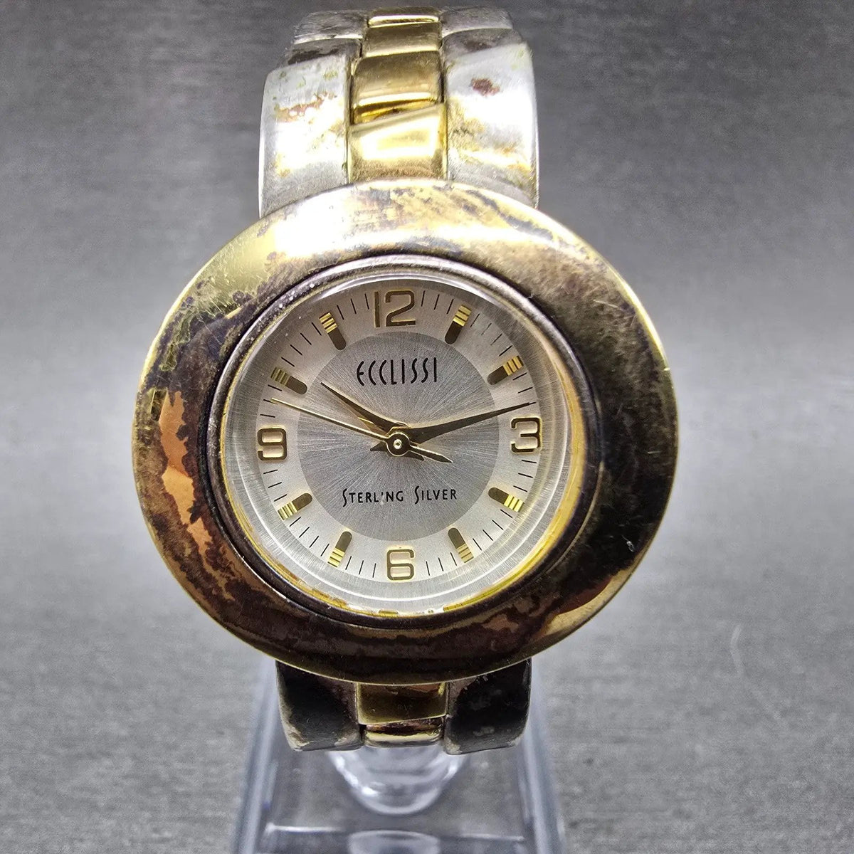 Ecclissi Watch Women 26mm Silver Dial Two Tone Sterling Silver 32250 New Battery0
