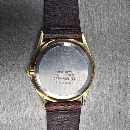 Seiko Moon Phase Watch Men 32mm Ivory Dial Gold Date 7434-7008 New Battery10