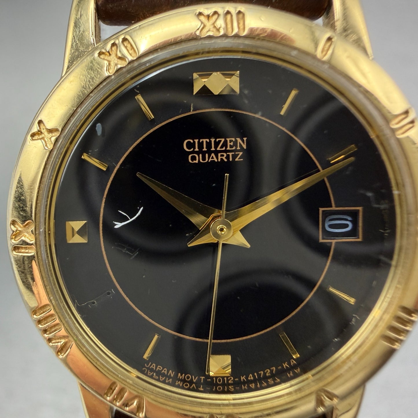 Citizen Watch Women 24mm Black Dial Gold Tone Date 1012-K13131 New Battery 561