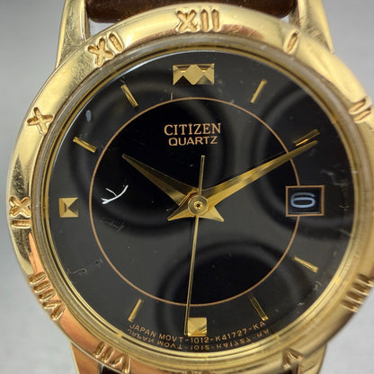 Citizen Watch Women 24mm Black Dial Gold Tone Date 1012-K13131 New Battery 561