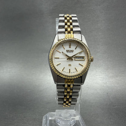 Seiko SQ Watch Women 24mm White Dial Two Tone Daydate 3y030169 New Battery iw205