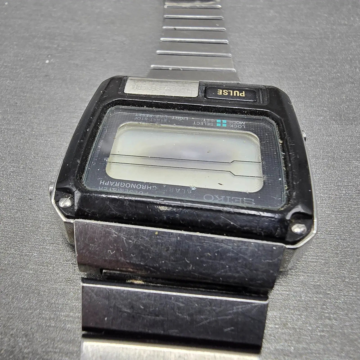 Seiko Pulse Watch Men 37mm Black Silver Chronograph Rectangle S229-5019 PARTS6