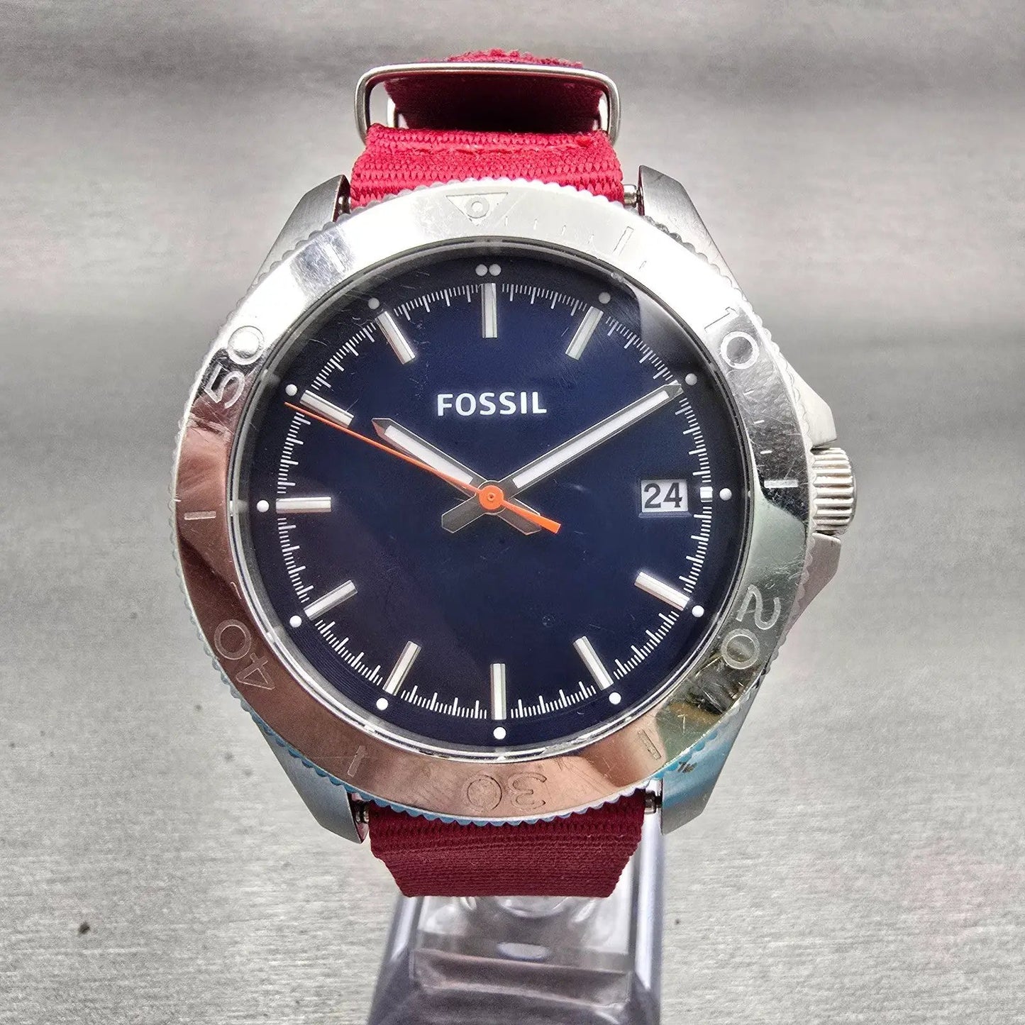 Fossil Retro Traveler Watch Men 46mm Blue Dial Silver Tone Date AM4476 New Batt0
