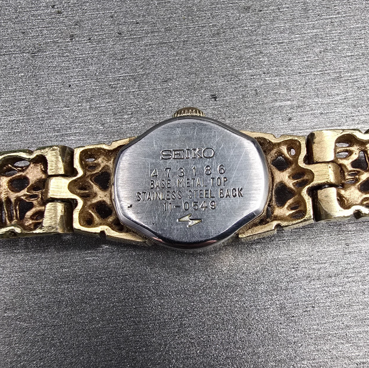 Seiko Watch Women 16mm Gold Dial Gold Nugget Round 11-0549 Manual Wind VTG JP12