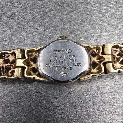 Seiko Watch Women 16mm Gold Dial Gold Nugget Round 11-0549 Manual Wind VTG JP12