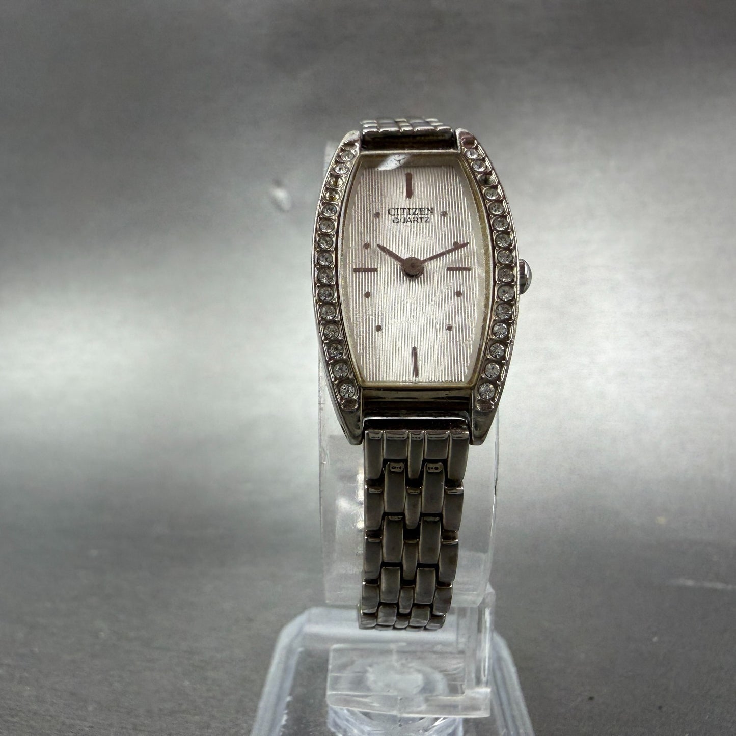 Citizen Watch Women 16mm Silver Dial Silver Tone Rectangle Crystal Bezel New Bat5