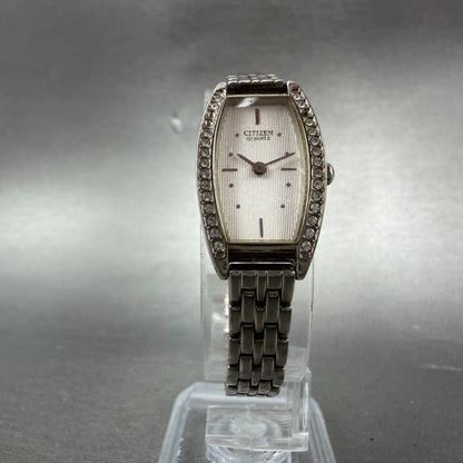 Citizen Watch Women 16mm Silver Dial Silver Tone Rectangle Crystal Bezel New Bat5