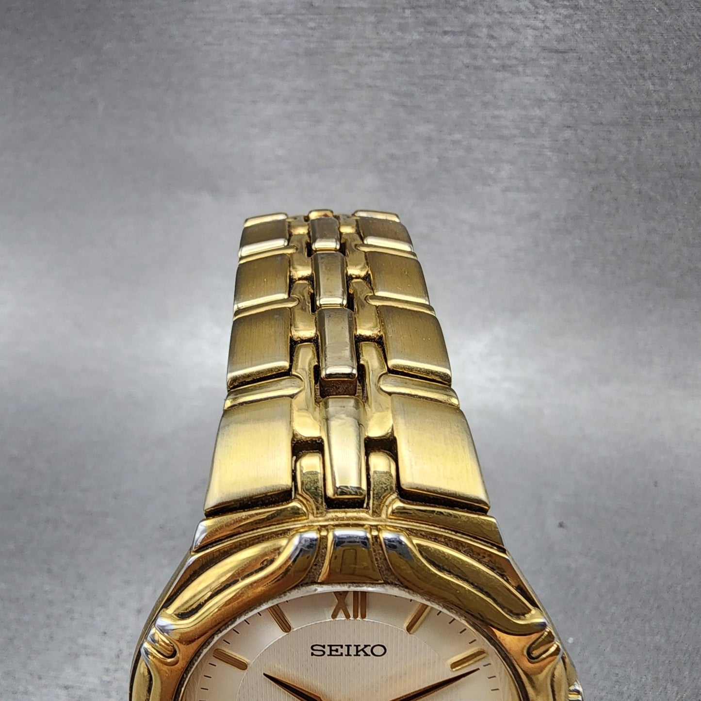 Seiko Watch Men 37mm White Dial Gold Date Round 7N420BD0 New Battery4