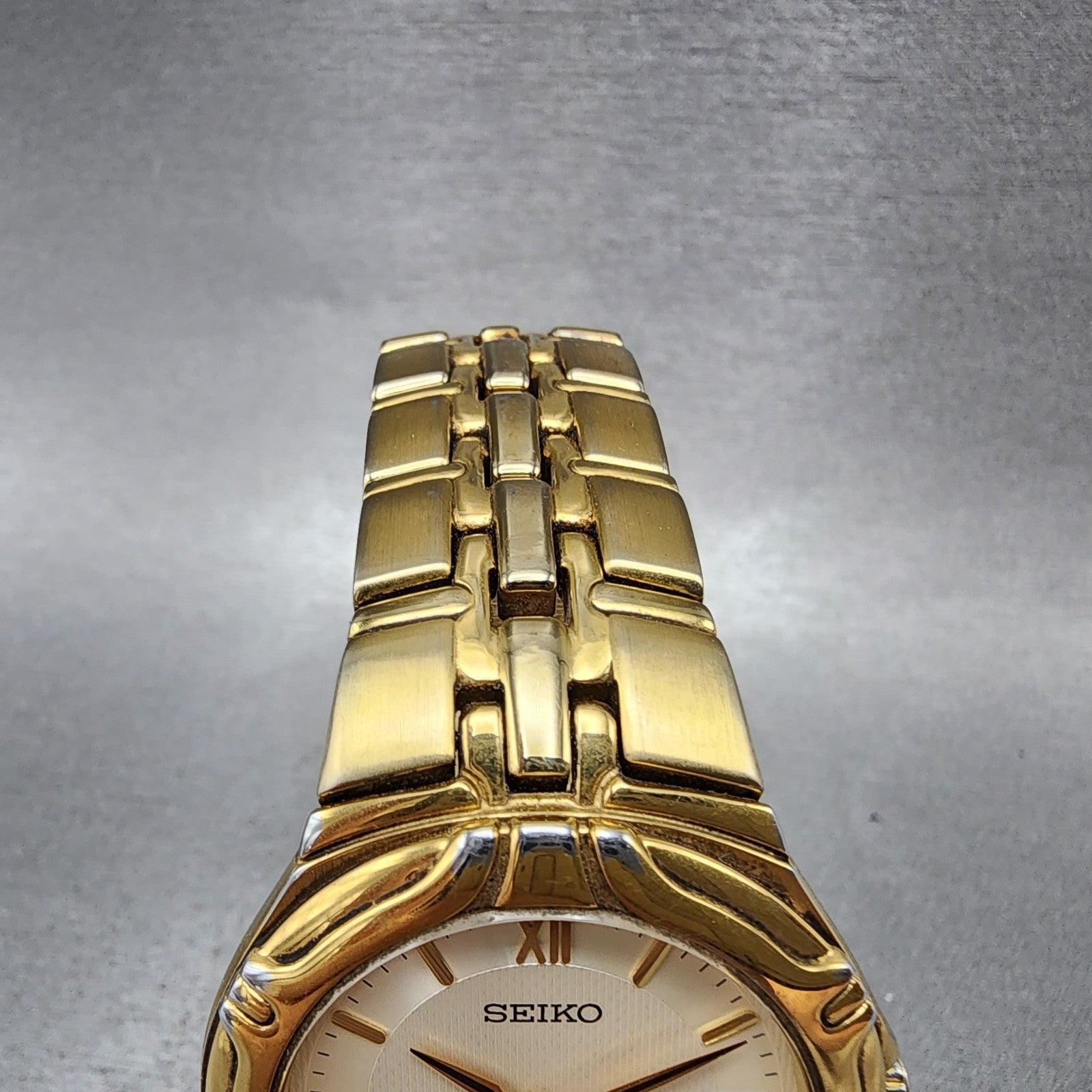 Seiko Watch Men 37mm White Dial Gold Date Round 7N420BD0 New Battery4