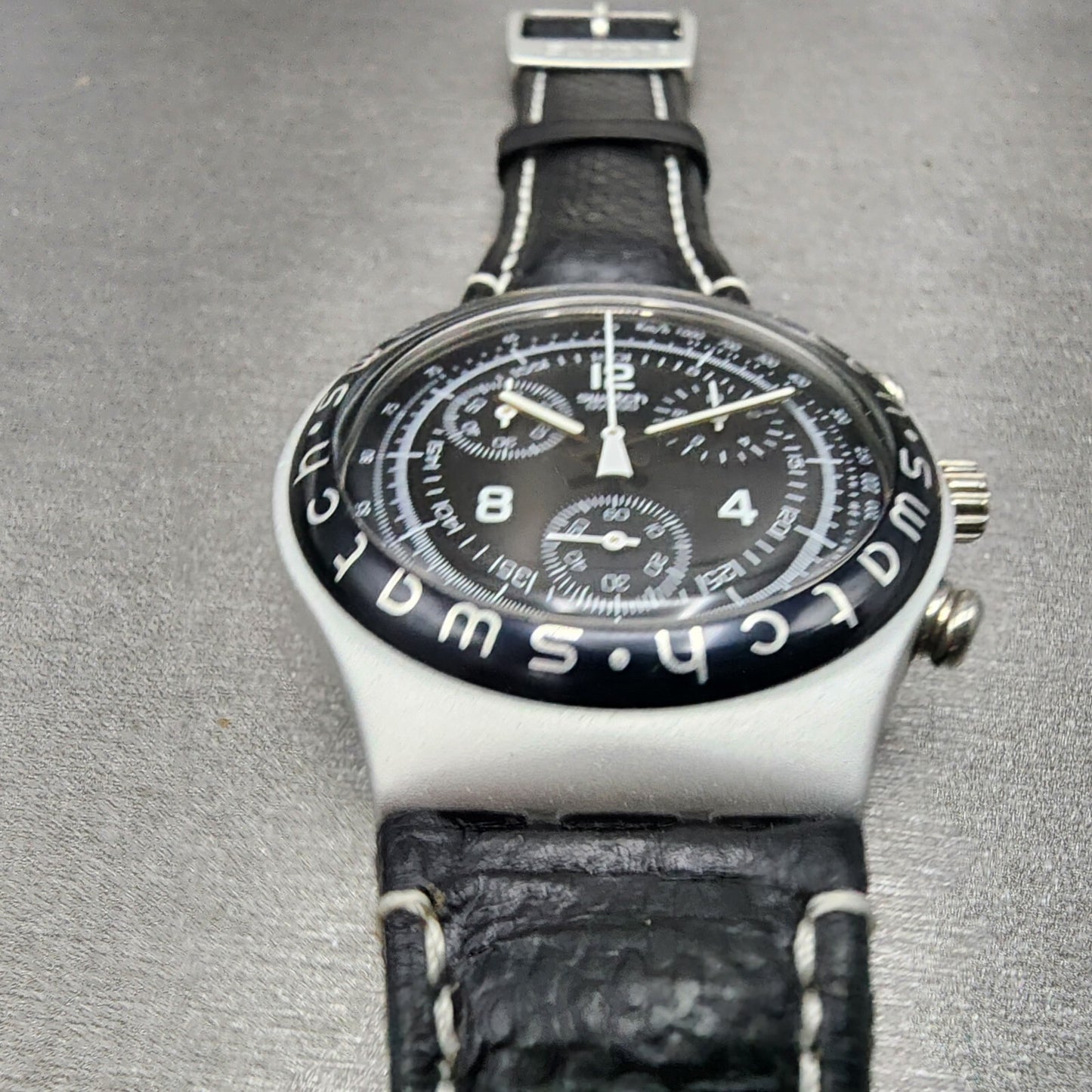 Swatch Irony Chrono Watch Men 40mm Black Dial Silver Tone Ycs1000 New Battery3