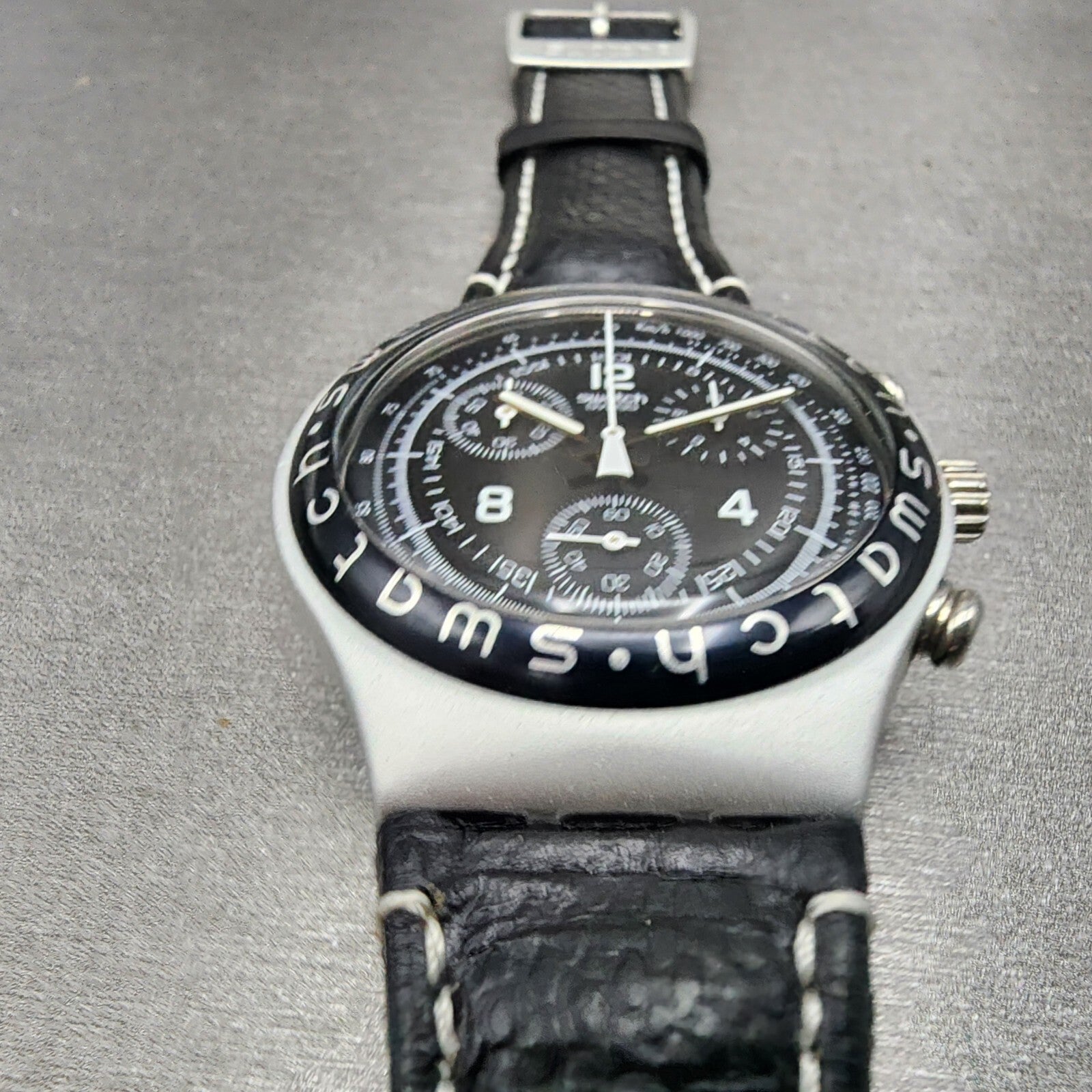 Swatch Irony Chrono Watch Men 40mm Black Dial Silver Tone Ycs1000 New Battery3