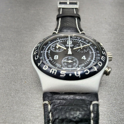 Swatch Irony Chrono Watch Men 40mm Black Dial Silver Tone Ycs1000 New Battery3