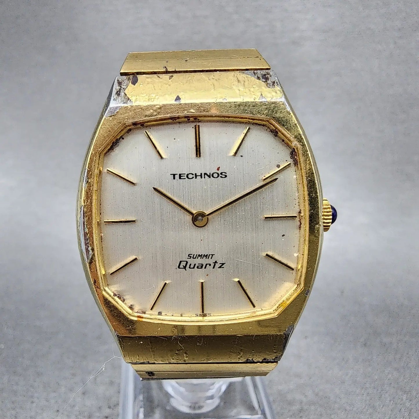 Technos Summit Quartz Watch Men 33mm White Dial Gold Tone Octagon New Battery0