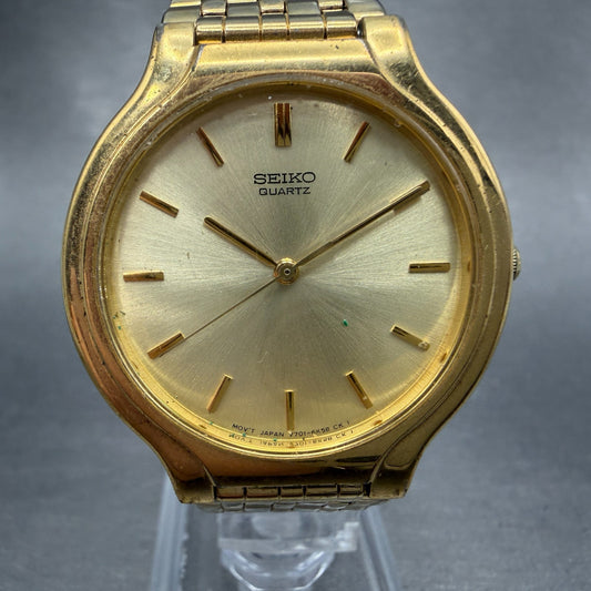 Seiko Watch Men 34mm Champagne Dial Gold Tone Round Vintage V701-6K69 PARTS0