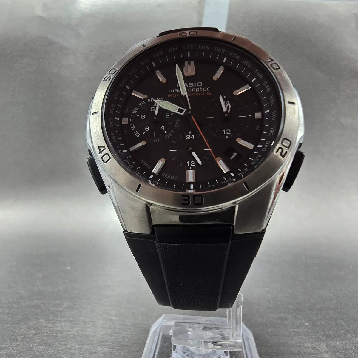 Casio Waveceptor WVQ-M410 Watch Men 43mm Black Dial Silver Tone Date Solar Runs65