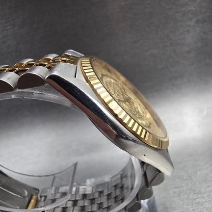 Seiko President Watch Men 35mm Gold Dial Two Tone Date Round Notre Dame New Batt3