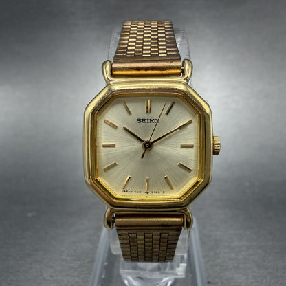 Seiko Watch Women 20mm Champagne Dial Gold Tone Octagon 4n21-5022 New Battery0