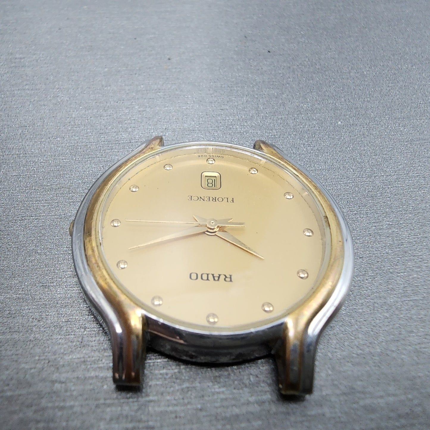 Rado Florence Watch Men 32mm Gold Dial Two Tone Date Round 129.3644.4 New Batt4