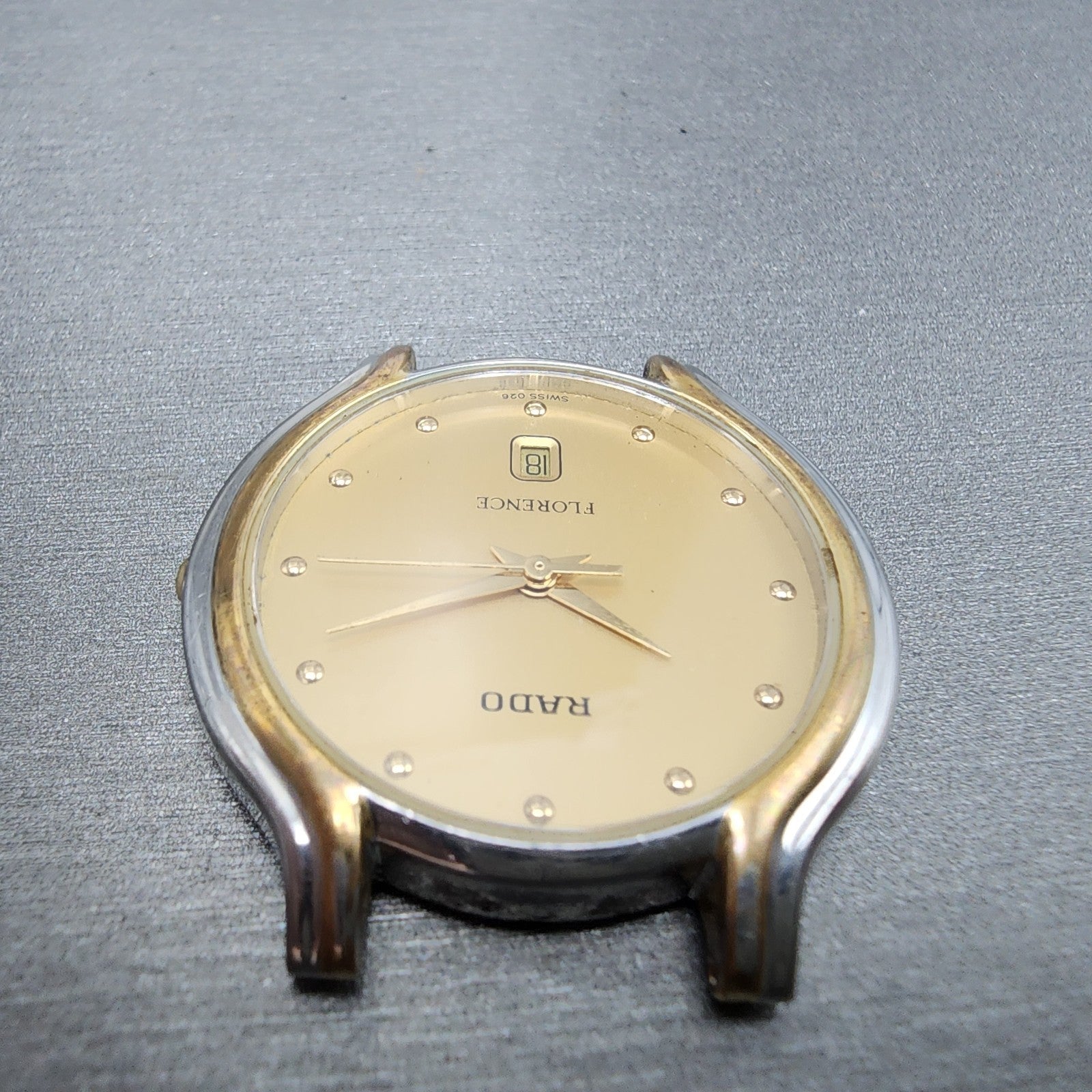 Rado Florence Watch Men 32mm Gold Dial Two Tone Date Round 129.3644.4 New Batt4
