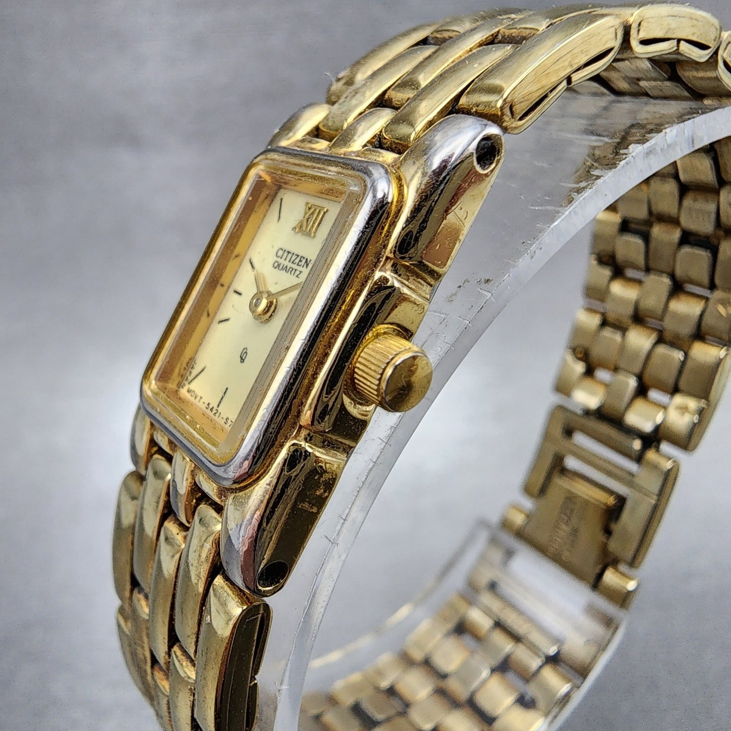 Citizen Tank Watch Women 14mm Champagne Dial Gold Tone 5421S27239 New Battery2