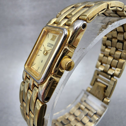 Citizen Tank Watch Women 14mm Champagne Dial Gold Tone 5421S27239 New Battery2
