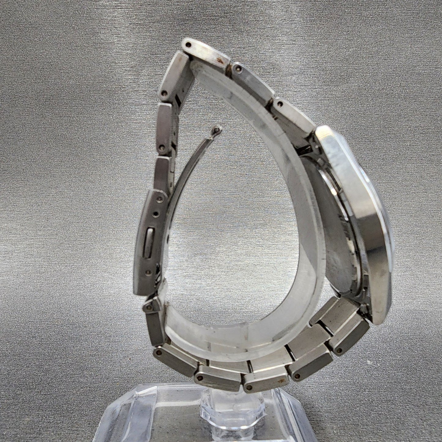 Seiko ALBA Solar Watch Men 36mm Black Dial Silver Tone Daydate Round V158 Runs8