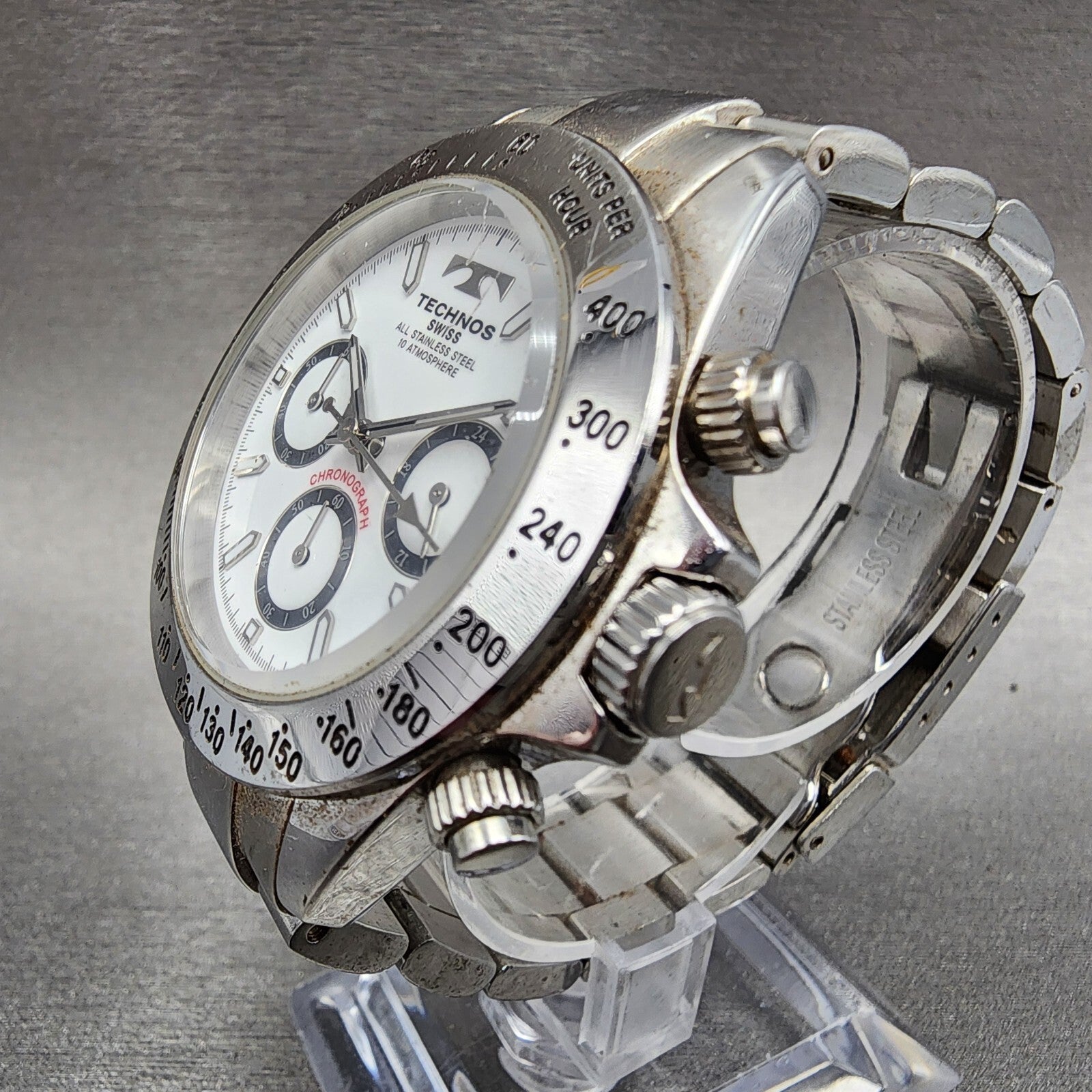 Technos Chronograph Watch Men 39mm White Dial Steel Round TGM615 New Battery2