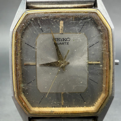 Seiko Watch Men 28mm Silver Dial Two Tone Octagon 6531-5010 Vintage PARTS2