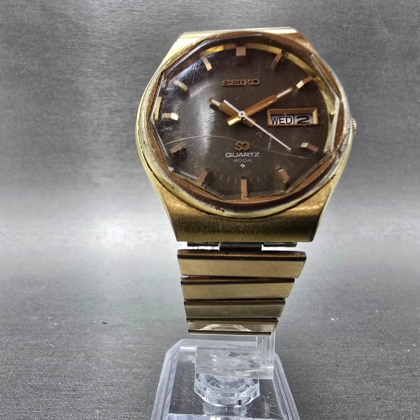 Seiko SQ Watch Men 36mm Brown Dial Gold Tone Daydate Round 0903-8079 PARTS VTG6
