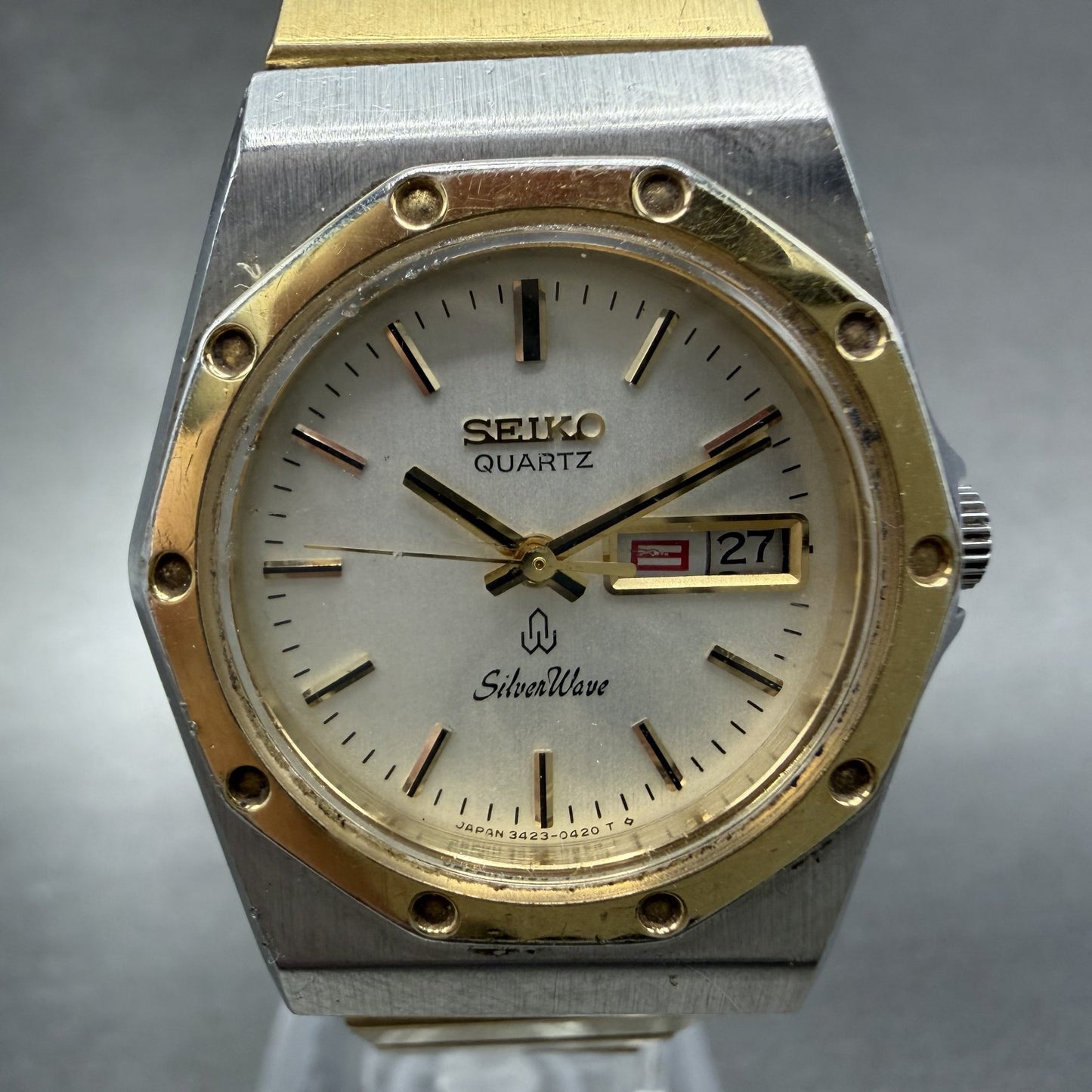 Seiko SilverWave Watch Women 26mm Silver Dial Two Tone Daydate 3423-0190 New Bat1