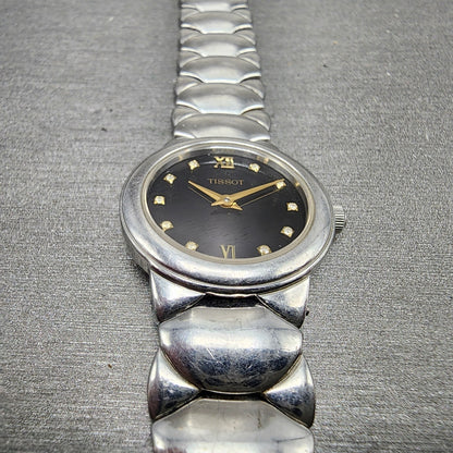 Tissot Watch Women 25mm Black Dial Steel Round BROKEN BAND New battery2