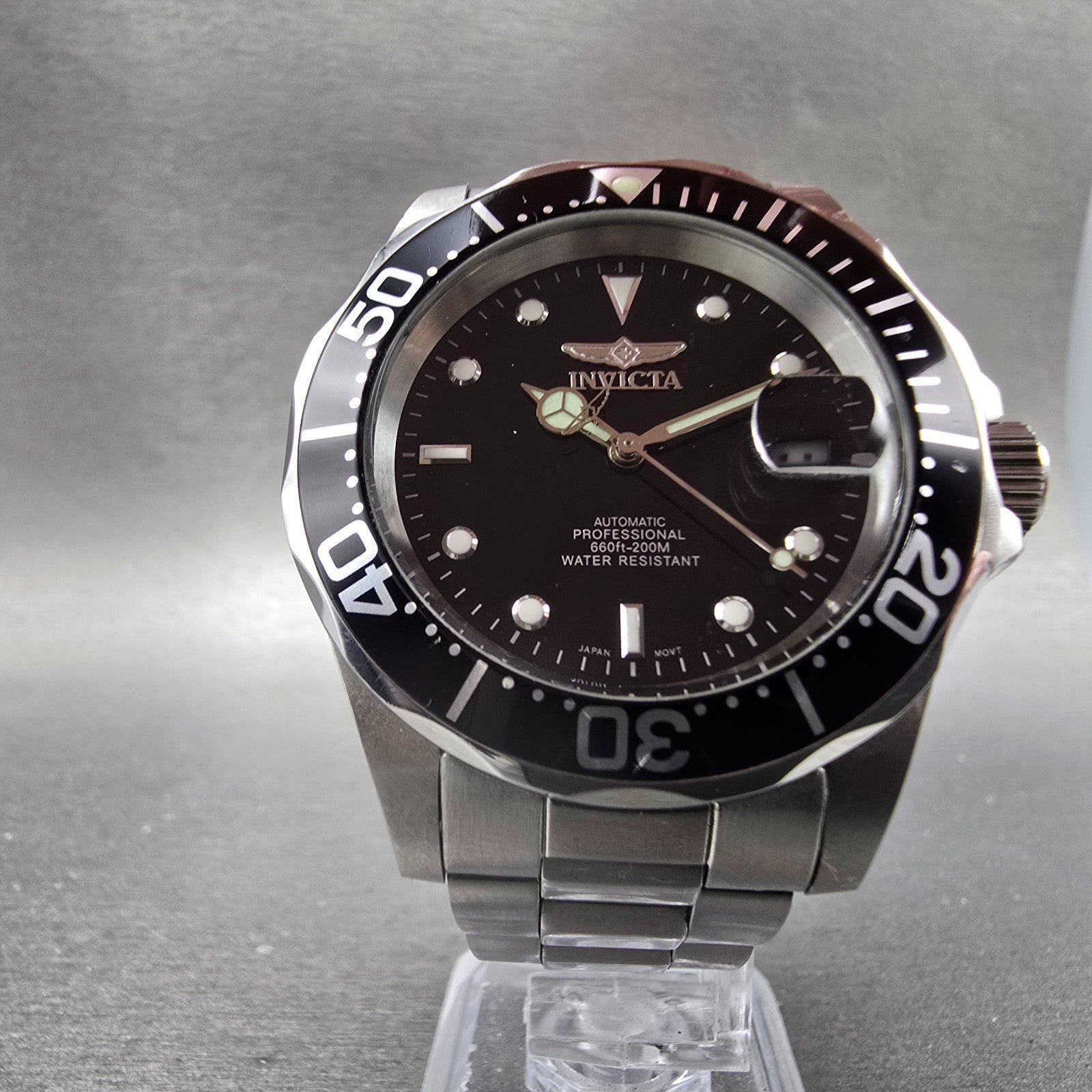 Invicta Pro Diver Automatic Watch Men 40mm Black Dial Silver Tone Date PARTS6