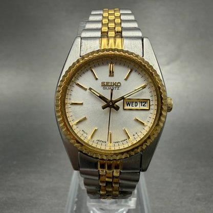 Seiko Watch Women 25mm White Dial Two Tone Daydate Round 7n83-0041 New Batt HJ80