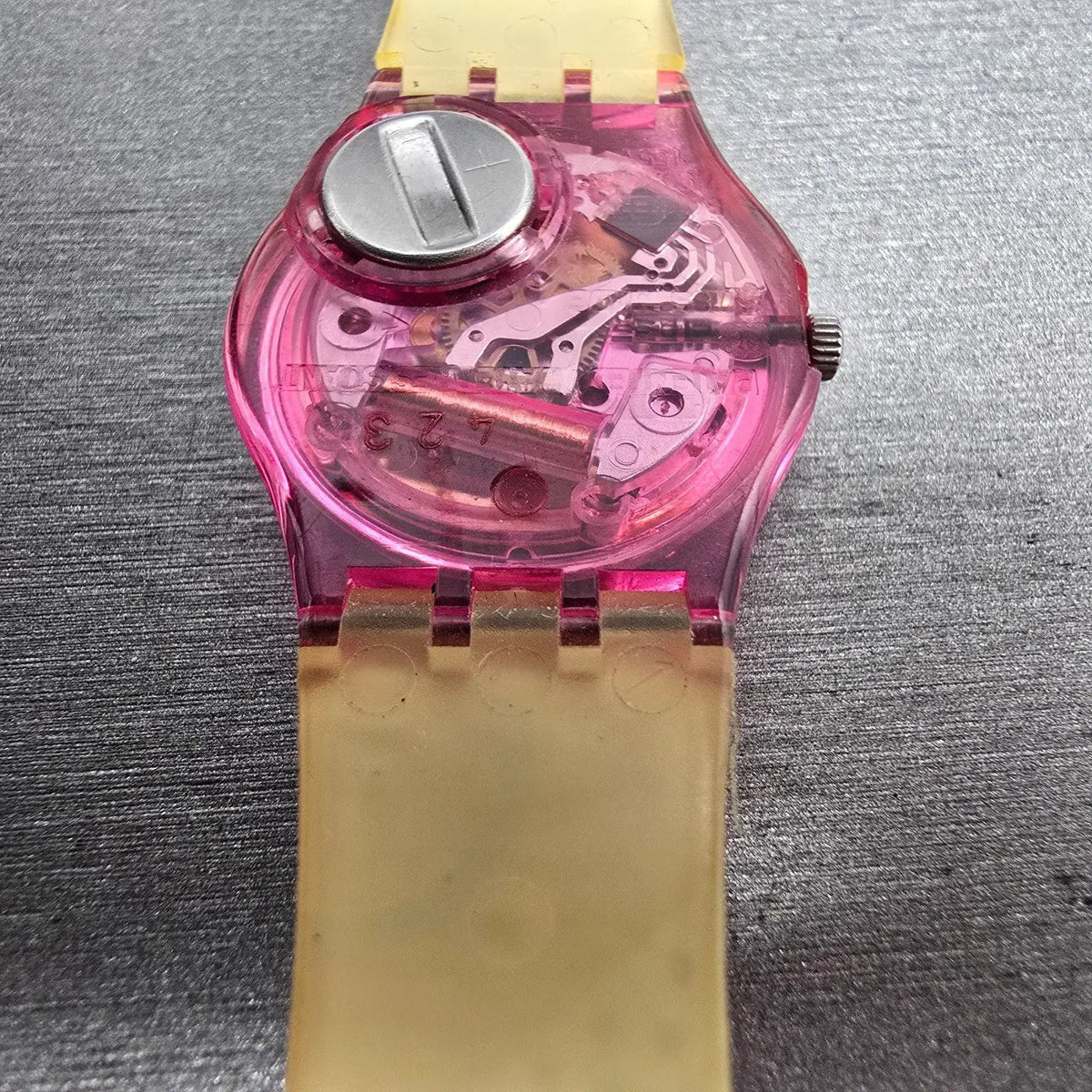 Swatch Summer Day Watch Women 25mm Silver Dial Pink Case LV106 New Battery13