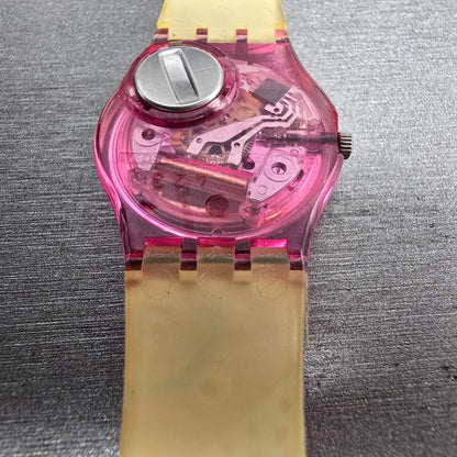 Swatch Summer Day Watch Women 25mm Silver Dial Pink Case LV106 New Battery13