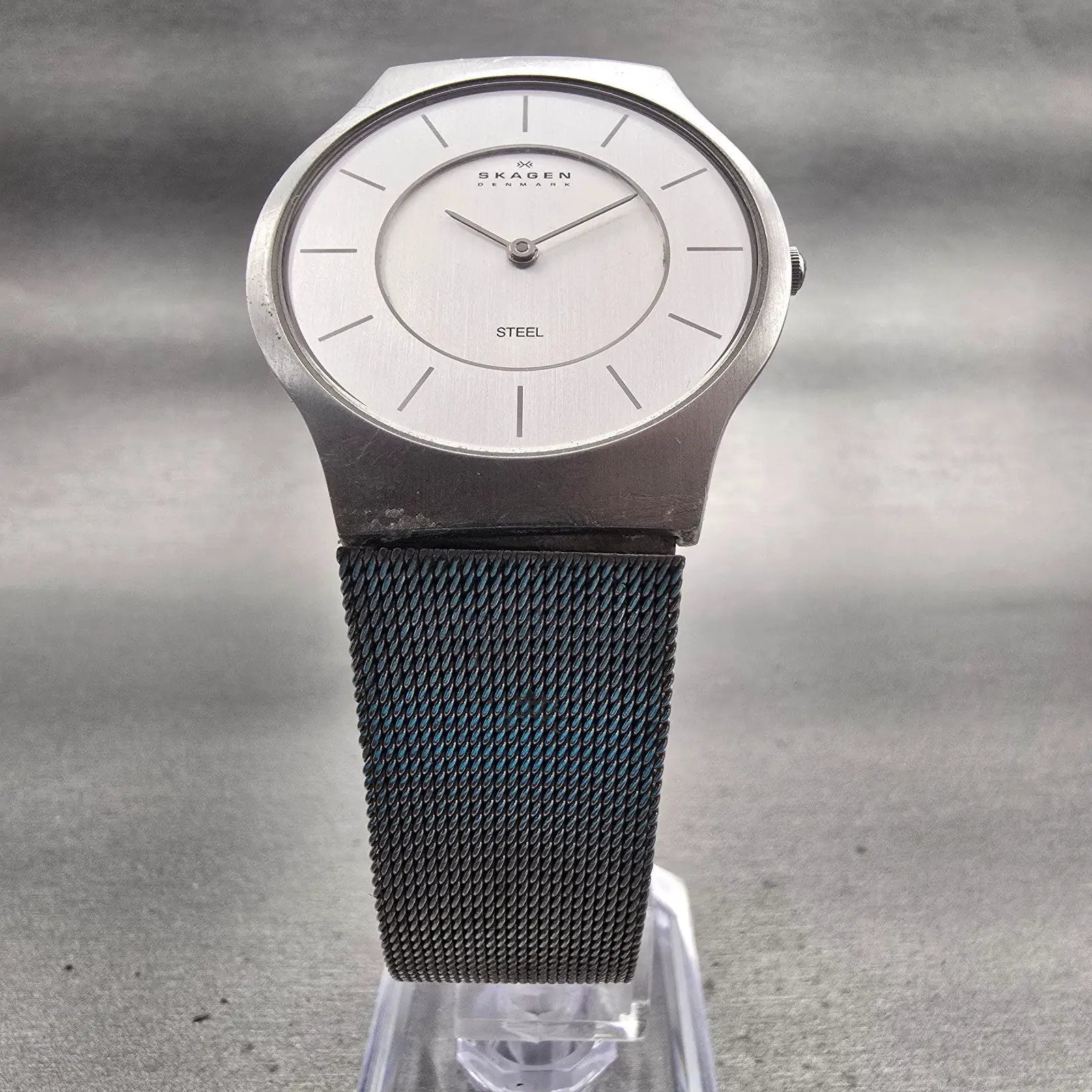 Skagen Denmark Slimline Watch Men 35mm Silver Dial Silver Tone 233LSS New Batt5