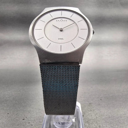 Skagen Denmark Slimline Watch Men 35mm Silver Dial Silver Tone 233LSS New Batt5