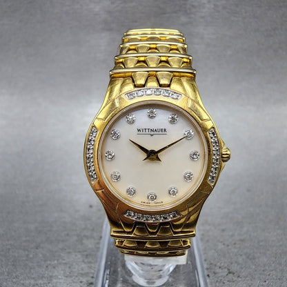 Wittnauer Watch Women 25mm MOP Dial Gold Tone Diamond Bezel Round New Battery0