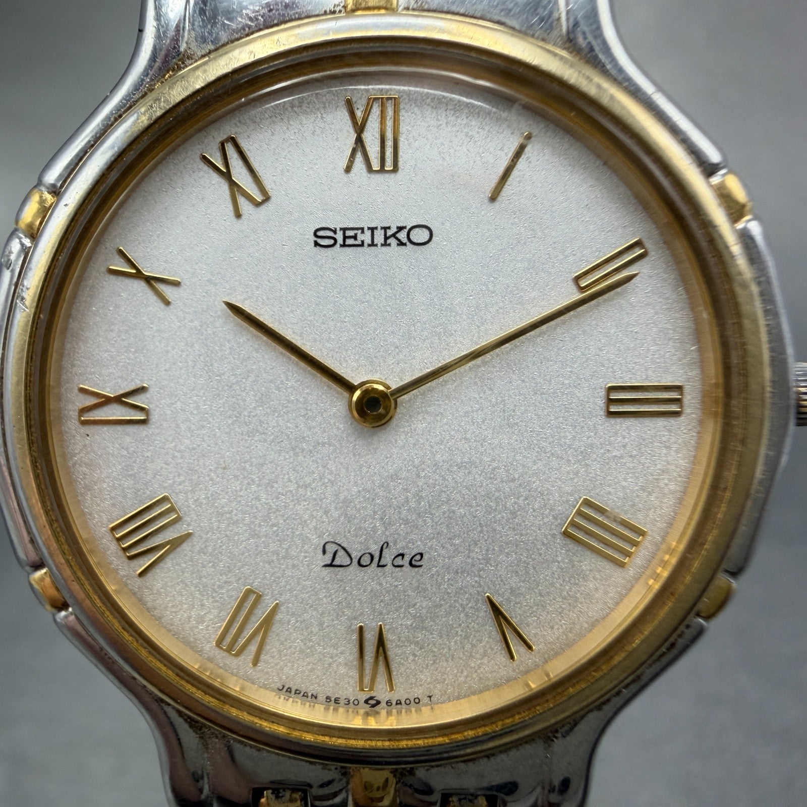 Seiko Dolce Watch Men 32mm White Dial Two Tone Round 5E30-6A00 New Battery1