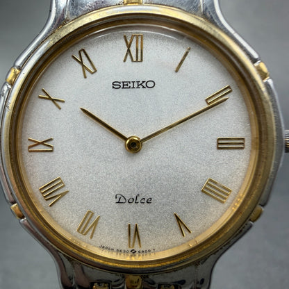 Seiko Dolce Watch Men 32mm White Dial Two Tone Round 5E30-6A00 New Battery1