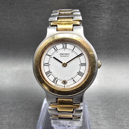 Seiko Watch Women 24mm White Dial Two Tone Date Round 3Y09-0A49 New Battery0